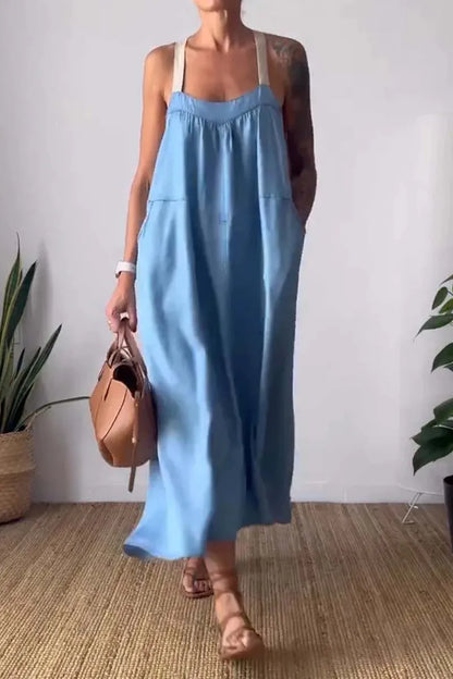 Ruched Cami Maxi Dress with Pockets Size Small - 5XL Plus - Tigbul's Variety Fashion Shop