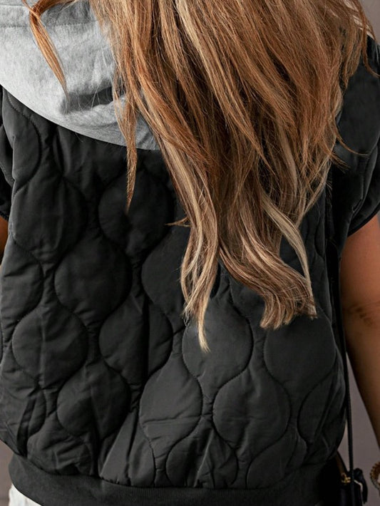 Oversized Drawstring Hooded Zip Up Puffer Vest - Tigbul's Variety Fashion Shop