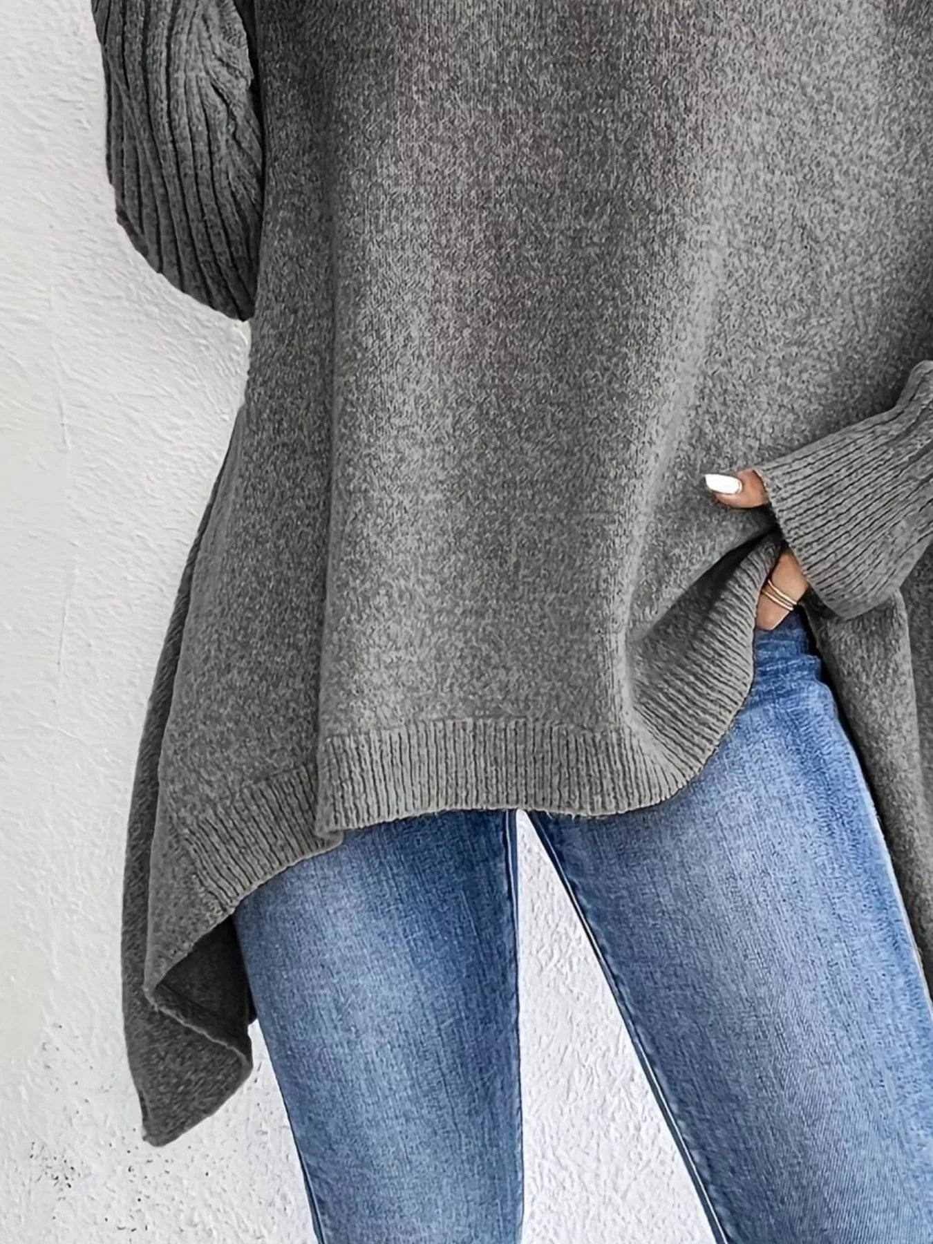 Turtleneck Dropped Shoulder Sweater - Tigbul's Variety Fashion Shop