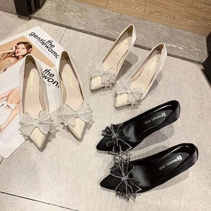 Bow Point Toe Stiletto Pumps - Tigbul's Variety Fashion Shop