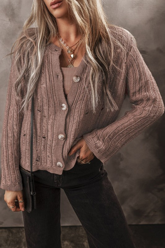 Goat Cut Out Textured Knit Buttoned Cardigan - Tigbul's Variety Fashion Shop