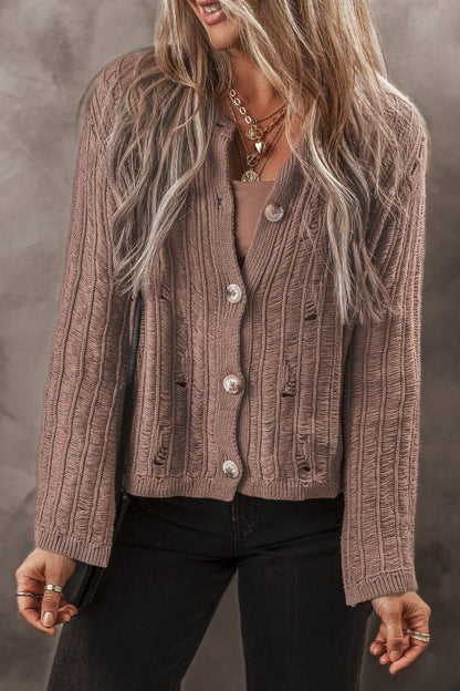 Goat Cut Out Textured Knit Buttoned Cardigan - Tigbul's Variety Fashion Shop