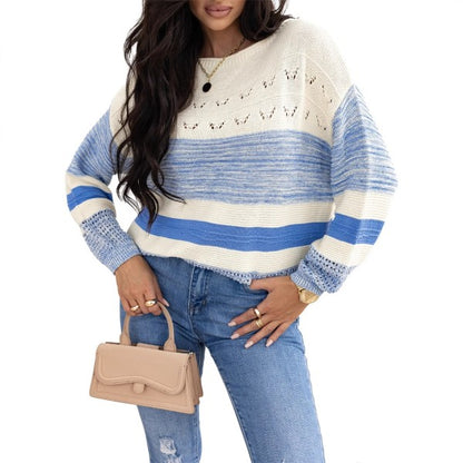 Light Blue Open Stitch Puff Sleeve Sweater - Tigbul's Variety Fashion Shop