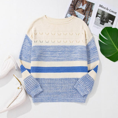 Light Blue Open Stitch Puff Sleeve Sweater - Tigbul's Variety Fashion Shop