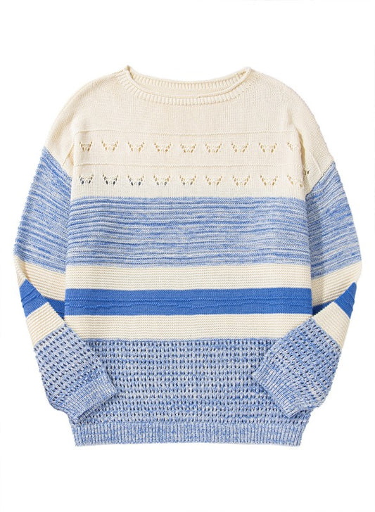 Light Blue Open Stitch Puff Sleeve Sweater - Tigbul's Variety Fashion Shop
