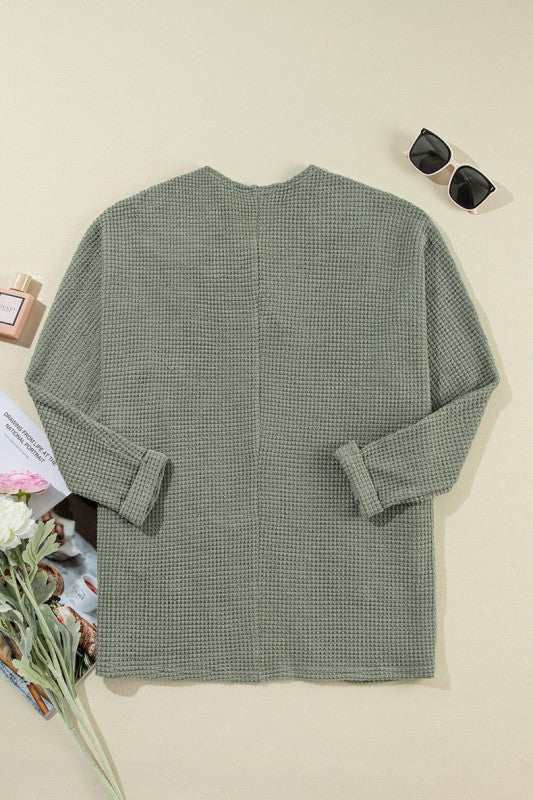 Laurel Green Waffle Knit Open Front Cardigan - Tigbul's Variety Fashion Shop