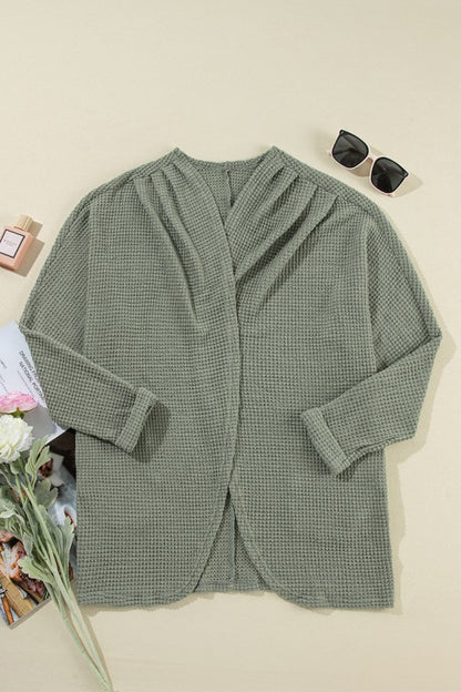 Laurel Green Waffle Knit Open Front Cardigan - Tigbul's Variety Fashion Shop