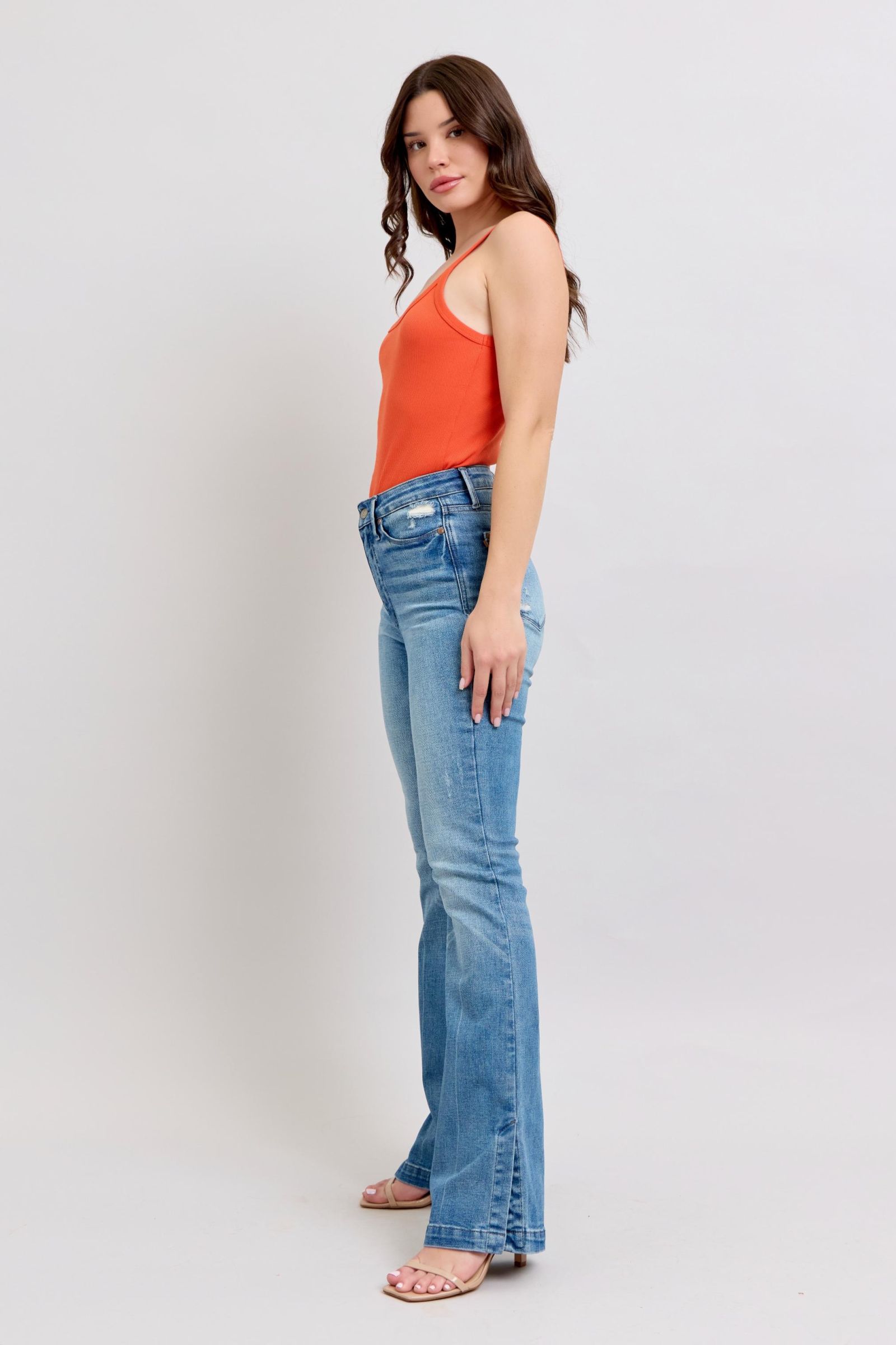 Judy Blue HW Tummy Control Vintage Wash Side Slit Slim Boot Jeans - Tigbul's Variety Fashion Shop