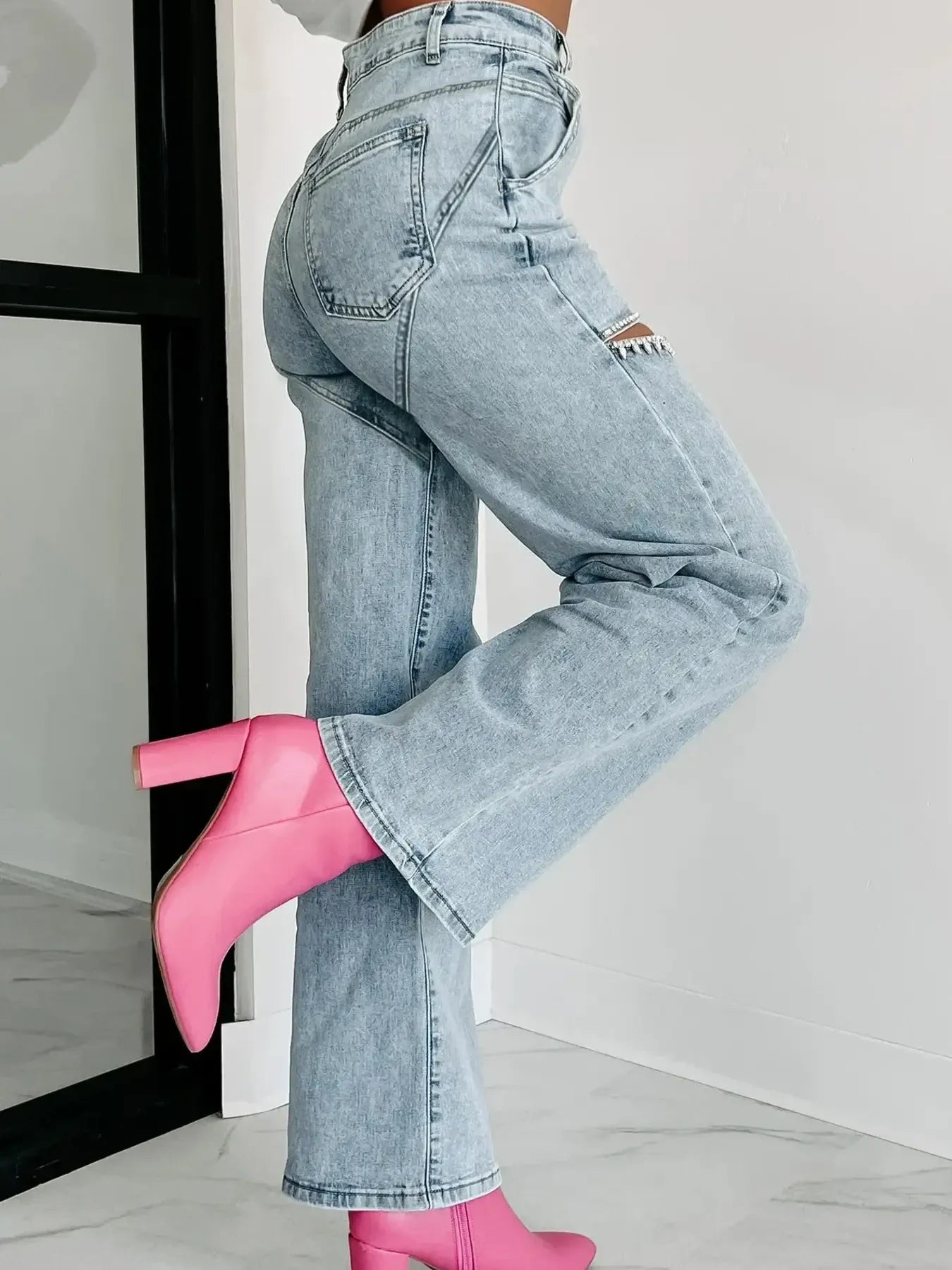 High Waist Cut-Out Wide Leg Jeans - Tigbul's Variety Fashion Shop