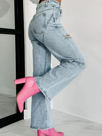 High Waist Cut-Out Wide Leg Jeans - Tigbul's Variety Fashion Shop
