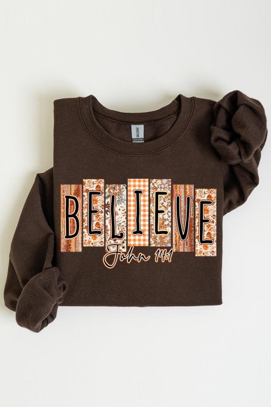 Believe Fall Christian Graphic Sweatshirt - Tigbul's Variety Fashion Shop