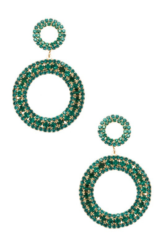 Emerald Green Rhinestone Circle Earrings - Tigbul's Variety Fashion Shop