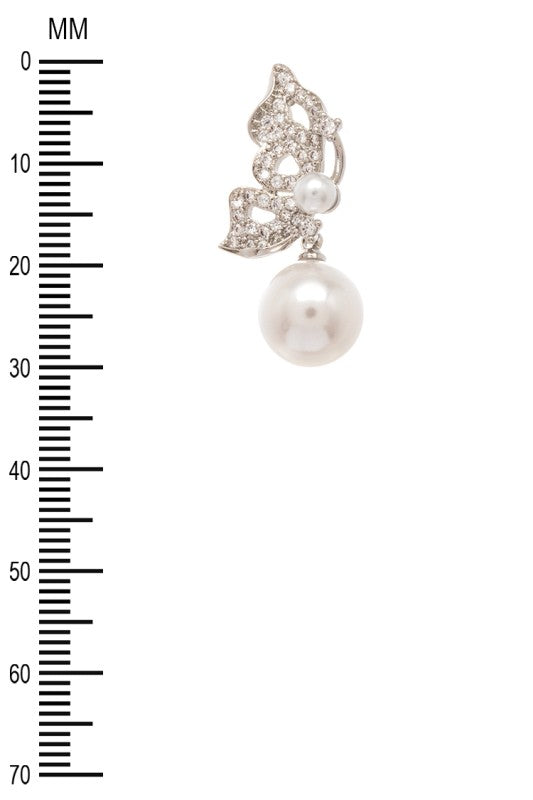 CZ Butterfly Pearl Drop Earrings - Tigbul's Variety Fashion Shop