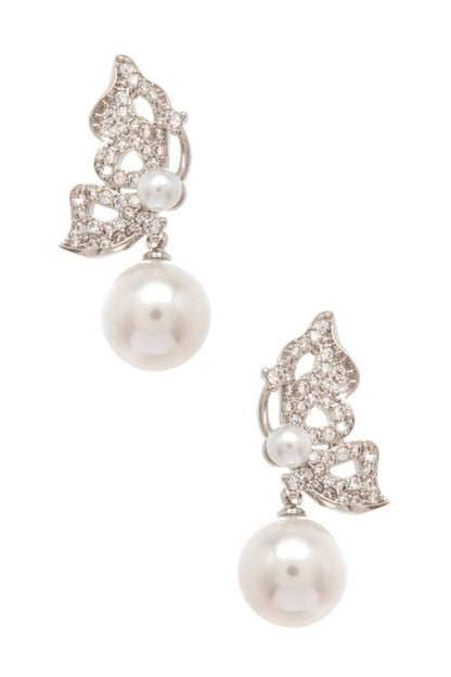 CZ Butterfly Pearl Drop Earrings - Tigbul's Variety Fashion Shop