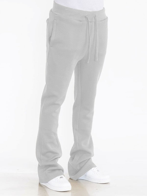 Men's solid sand track pants, drawstring waist, stacked flare legs