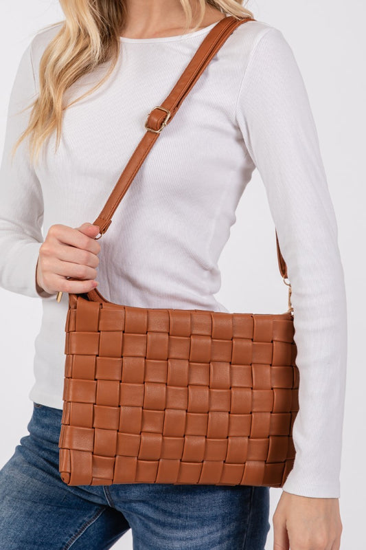 Fame Faux Leather Basket Weave  Crossbody Bag - Tigbul's Variety Fashion Shop