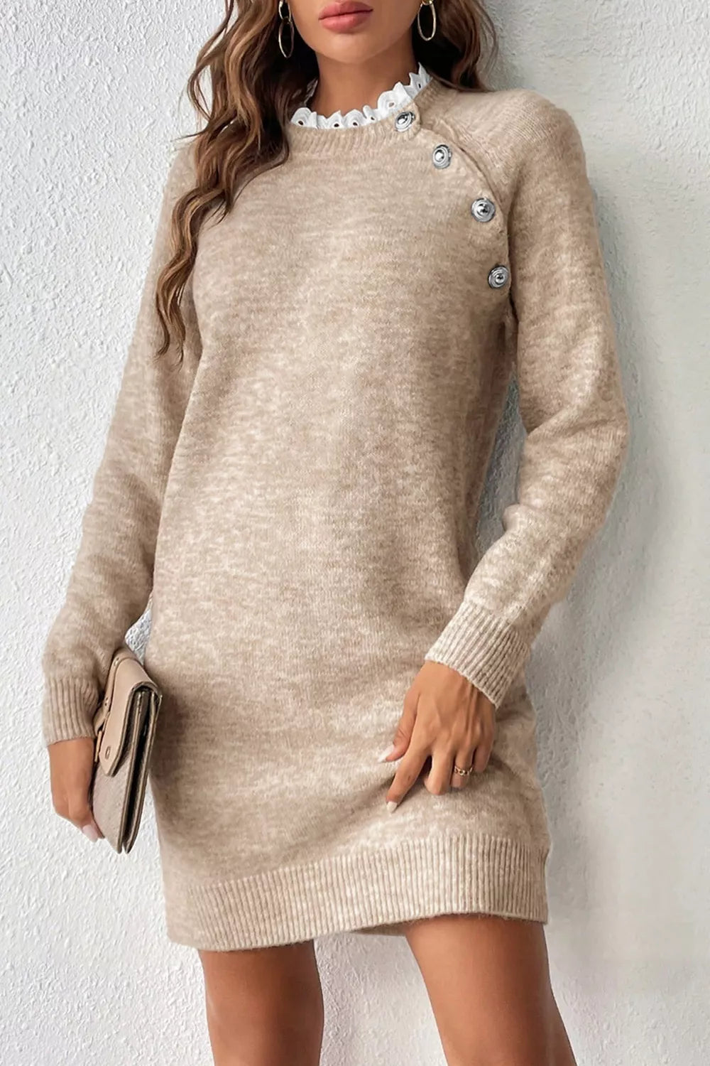 Ribbed Hem Raglan Sleeve Sweater Dress - Tigbul's Variety Fashion Shop