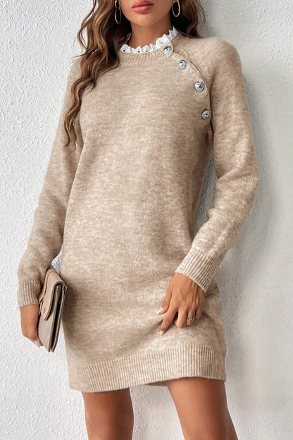 Ribbed Hem Raglan Sleeve Sweater Dress - Tigbul's Variety Fashion Shop