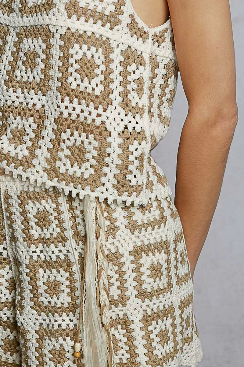 POL Openwork Square Neck Cropped Crochet Tank with Granny Square Weave - Tigbul's Variety Fashion Shop