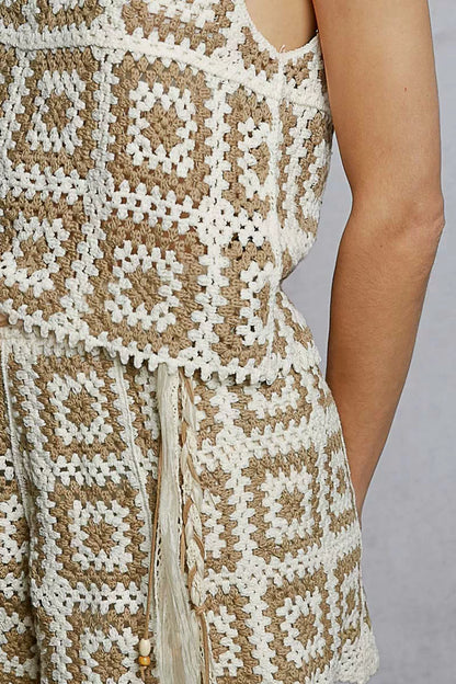 POL Openwork Square Neck Cropped Crochet Tank with Granny Square Weave - Tigbul's Variety Fashion Shop