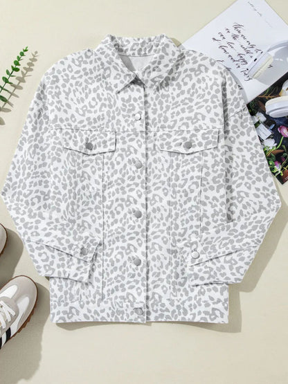 Leopard Button Up Long Sleeve Denim Jacket - Tigbul's Variety Fashion Shop