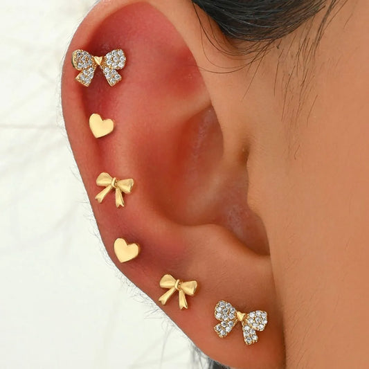 6 Piece Bow Heart Stud Earrings Set - Tigbul's Variety Fashion Shop