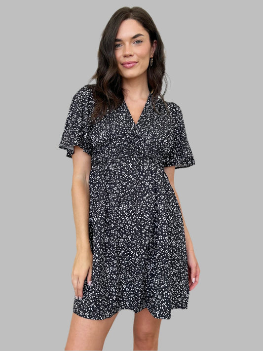 Printed V-Neck Half Sleeve Mini Dress - Tigbul's Variety Fashion Shop