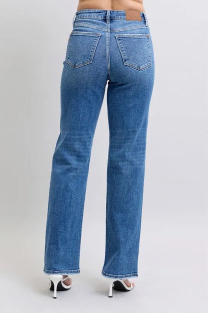 Judy Blue Full Size High Waist V-Front Vintage Wash Straight Jeans Plus Size - Tigbul's Variety Fashion Shop