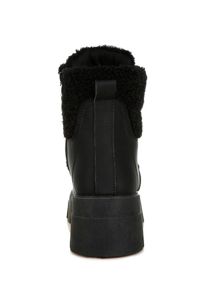 Wellerman Faux Fur Detail Chunky Hiker Boots - Tigbul's Variety Fashion Shop