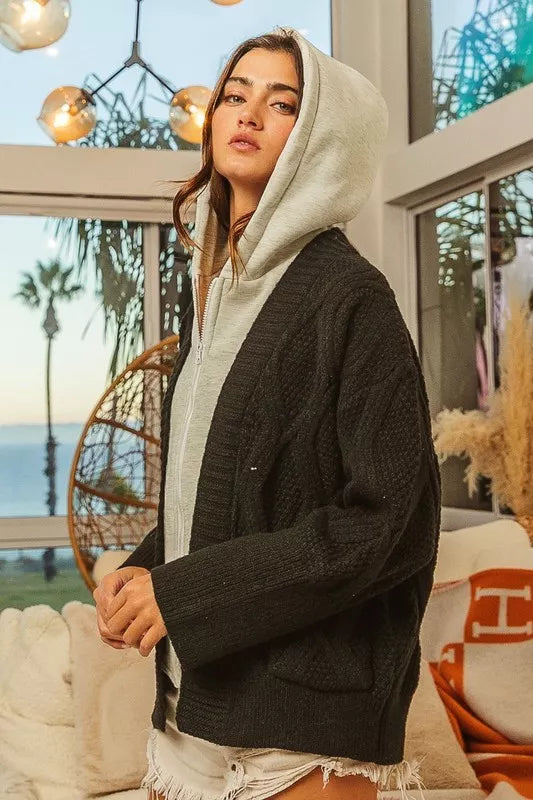 Knit Hoodie Rhombus Black/Gray Sweater Jacket | Tigbuls Variety