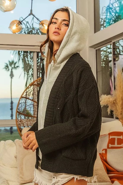 Knit Hoodie Rhombus Black/Gray Sweater Jacket | Tigbuls Variety