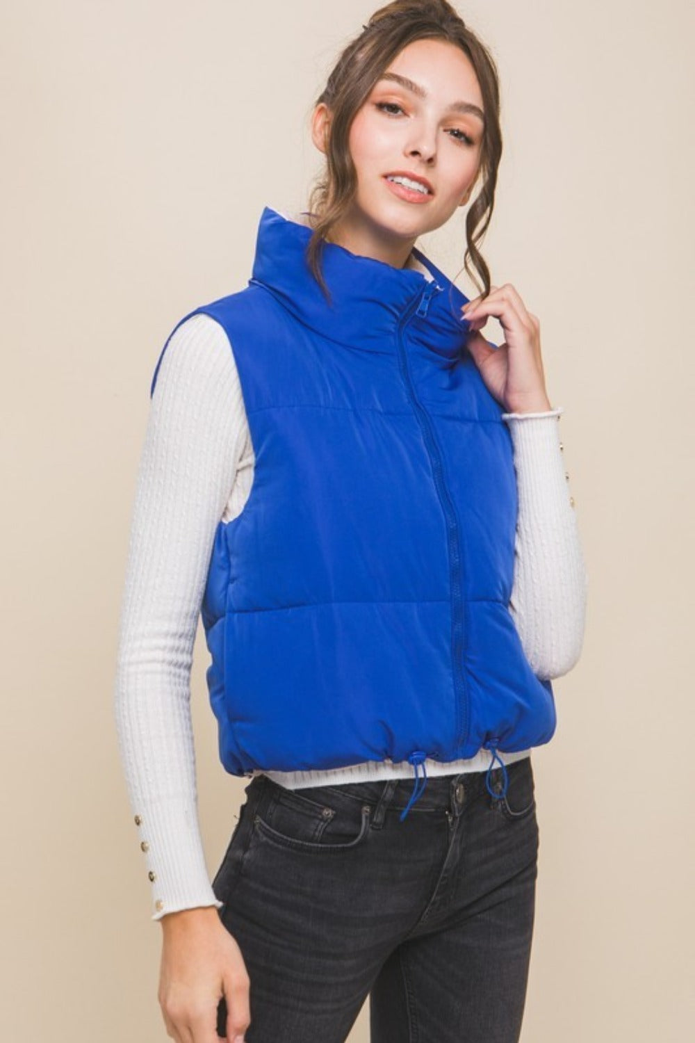 Love Tree Zip Up Cropped Contrast Reversible Vest - Tigbul's Variety Fashion Shop