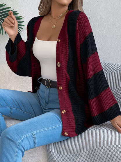 Color Block Button-Up Cardigan - Tigbul's Variety Fashion Shop