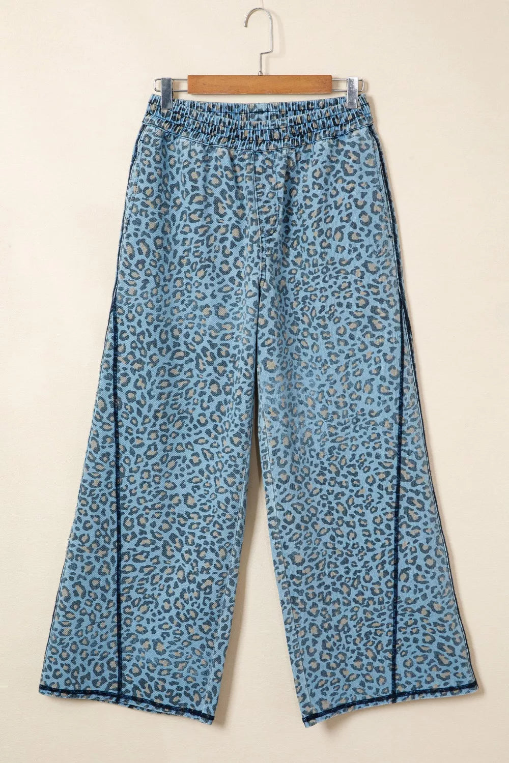Leopard Print Exposed Seam Detail Wide Leg Drawstring Jeans - Tigbul's Variety Fashion Shop