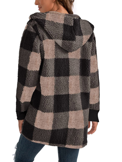 Plaid Long Sleeve Hooded Coat - Tigbul's Variety Fashion Shop