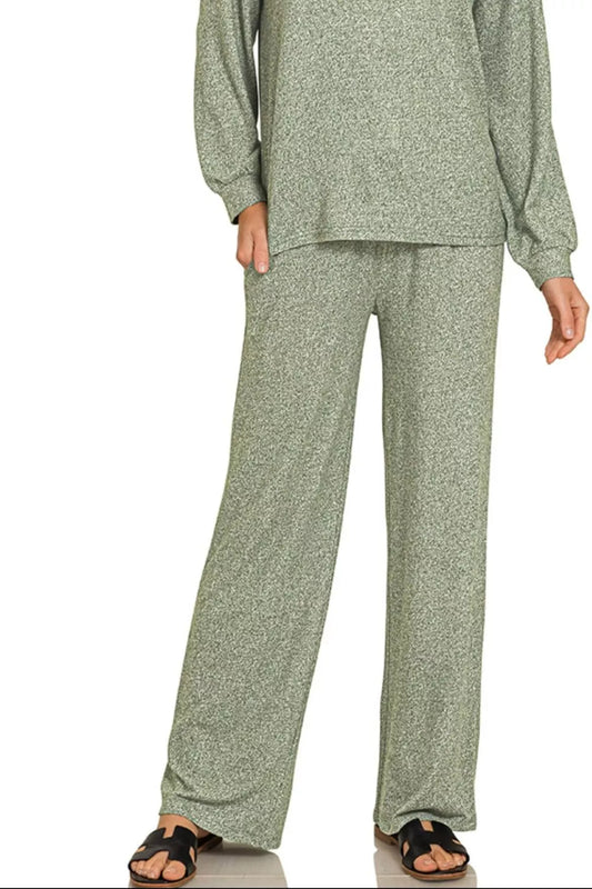 Zenana Soft Melange Long Sleeve Tee & Pants Set - Tigbul's Variety Fashion Shop