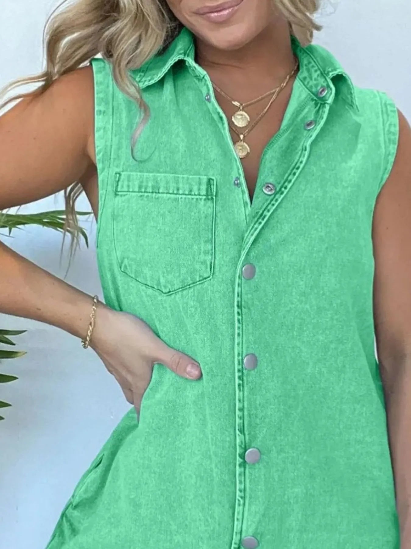 Button Front Sleeveless Denim Romper - Tigbul's Variety Fashion Shop