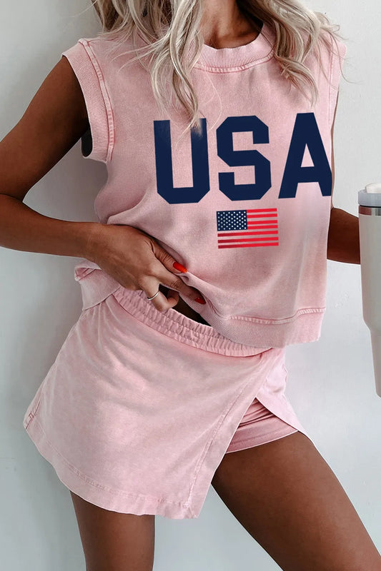 USA Round Neck Tank and Shorts Set - Tigbul's Variety Fashion Shop