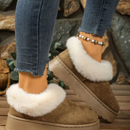 Fuzzy Trim Round Toe Platform Boots - Tigbul's Variety Fashion Shop