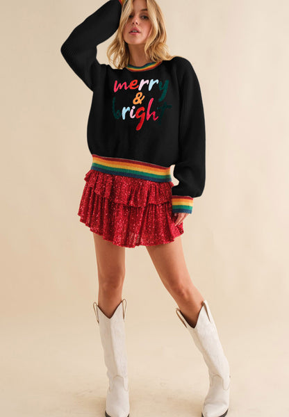 MERRY & BRIGHT Ribbed Round Neck Sweater - Tigbul's Variety Fashion Shop