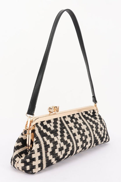 Kiss Lock Convertible Faux Straw Shoulder Bag | Tigbuls Variety