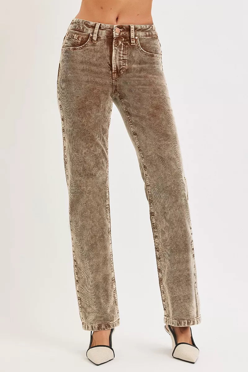 RISEN Tummy Control Mid Rise Straight Leg Corduroy Pants - Tigbul's Variety Fashion Shop