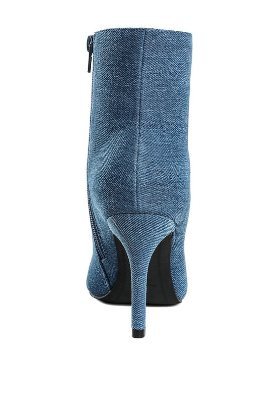 Flapper Bow Detail Denim Ankle Boots - Tigbul's Variety Fashion Shop