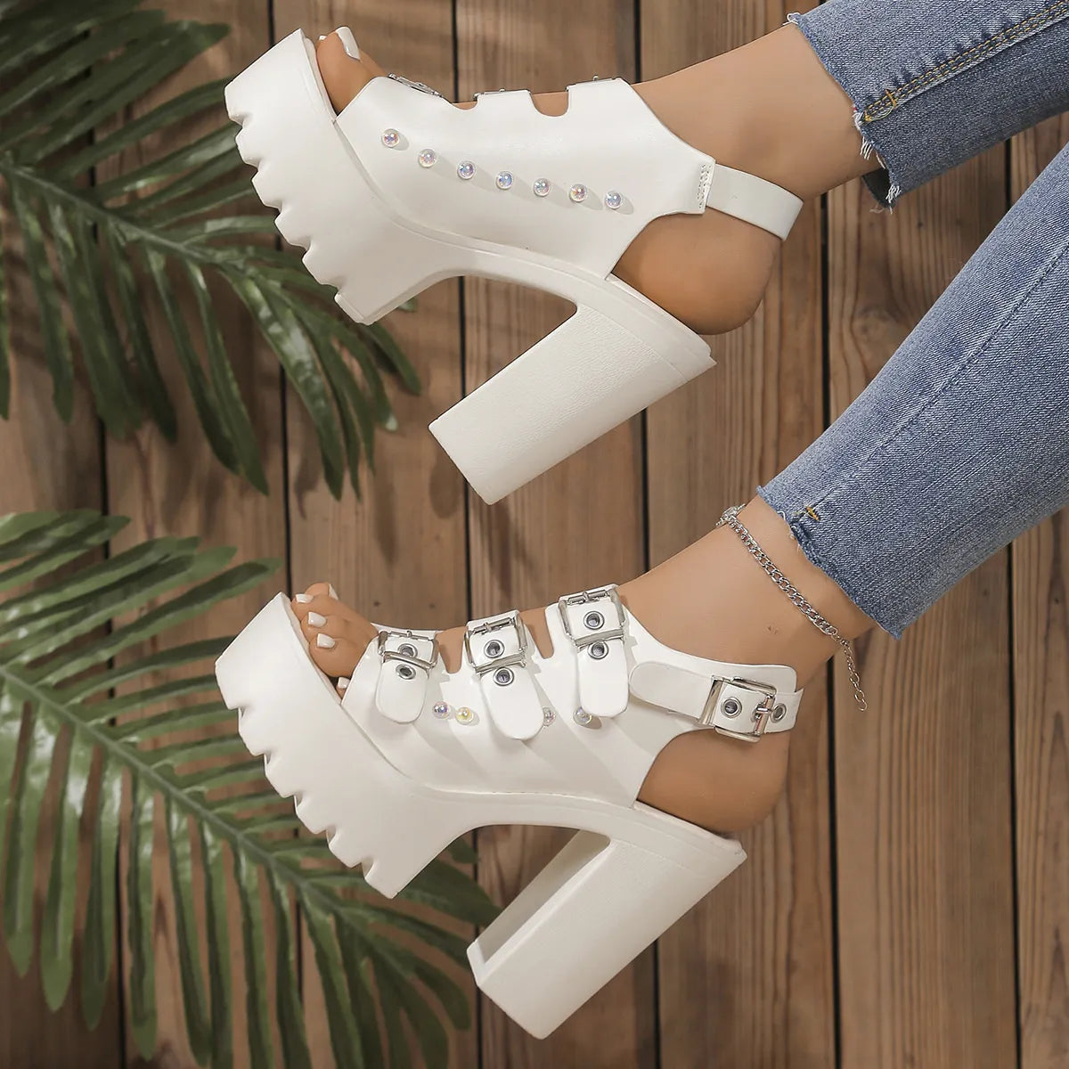 Buckle Platform Block Heels Sandals - Tigbul's Variety Fashion Shop