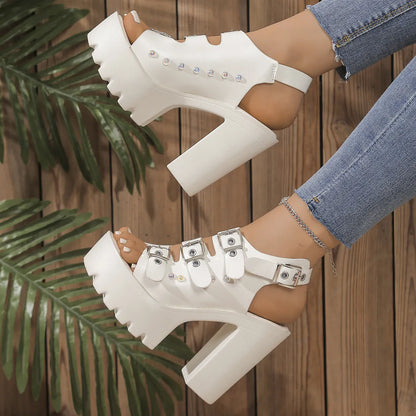 Buckle Platform Block Heels Sandals - Tigbul's Variety Fashion Shop