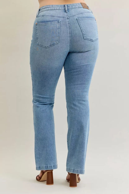 Judy Blue Full Size Mid Rise Bootcut Jeans with Contrast Wash & Front Patch Pockets Plus Size - Tigbul's Variety Fashion Shop