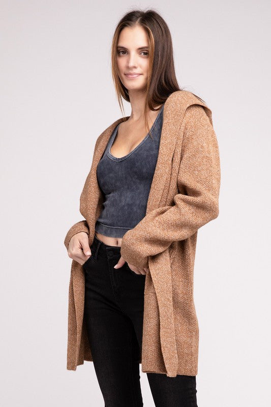 Hooded Open Front Sweater Cardigan - Tigbuls Variety Fashion