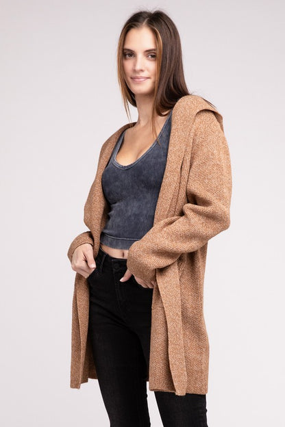 Hooded Open Front Sweater Cardigan - Tigbuls Variety Fashion