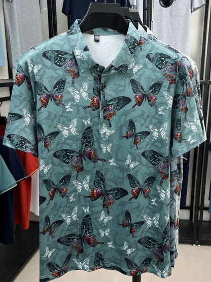 Men's Plus Size Butterfly Print Short Sleeve Polo - Tigbul's Variety Fashion Shop