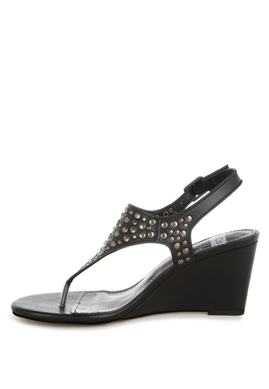 Sappho Studded Thong Toe Wedges - Tigbul's Variety Fashion Shop